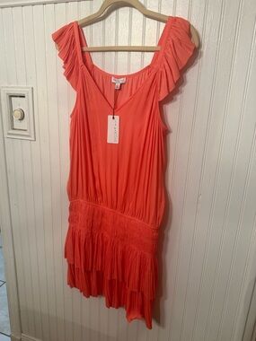 NWT Current Air Smocked Pleated Large Mini dress coral